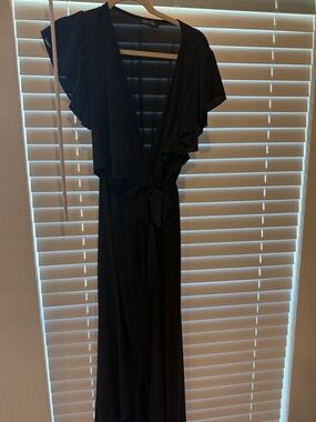 Fabrik Black Wrap High-low Dress with Tie Waist